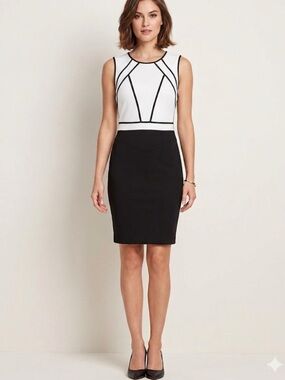 White House Black Market Black & White Geometric Sheath Dress